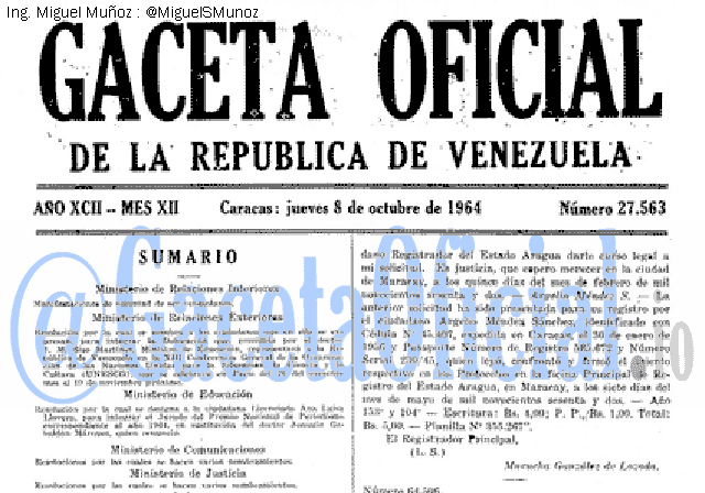 Gaceta Oficial 27563 del 8 Octubre 1964
