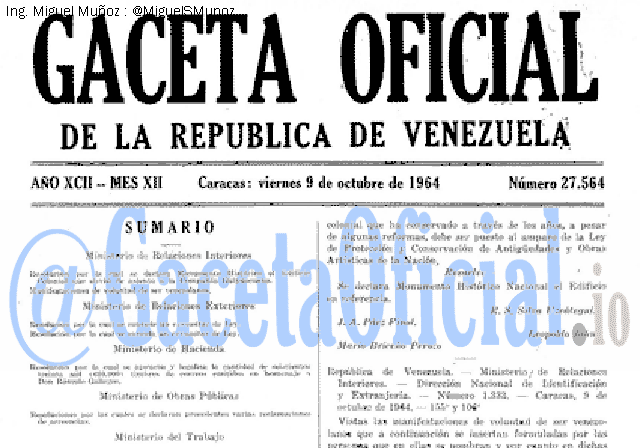 Gaceta Oficial 27564 del 9 Octubre 1964