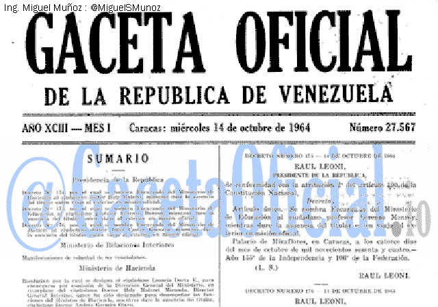 Gaceta Oficial 27567 del 14 Octubre 1964