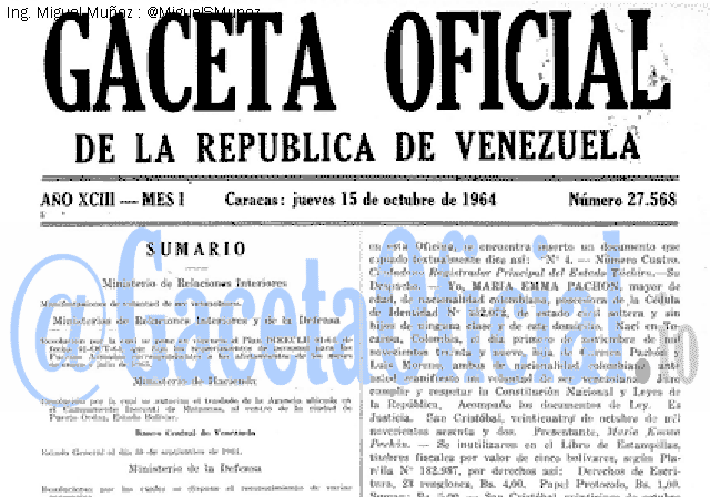Gaceta Oficial 27568 del 15 Octubre 1964