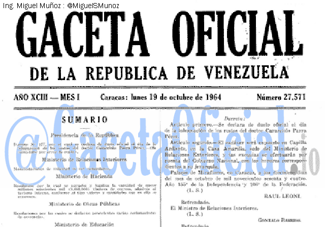 Gaceta Oficial 27571 del 19 Octubre 1964