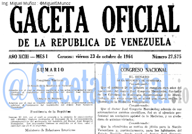 Gaceta Oficial 27575 del 23 Octubre 1964