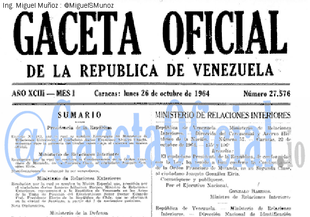 Gaceta Oficial 27576 del 26 Octubre 1964