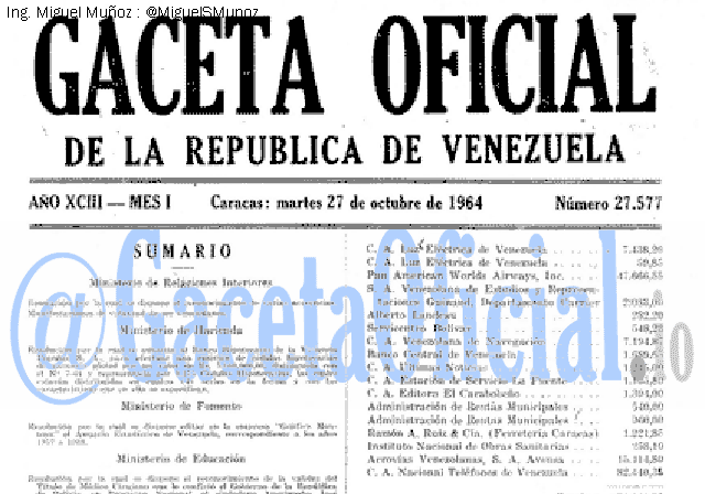 Gaceta Oficial 27577 del 27 Octubre 1964