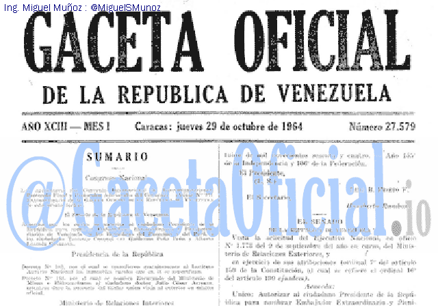 Gaceta Oficial 27579 del 29 Octubre 1964