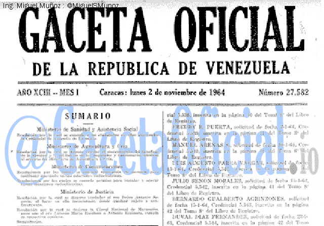 Gaceta Oficial 27582 del 2 Noviembre 1964