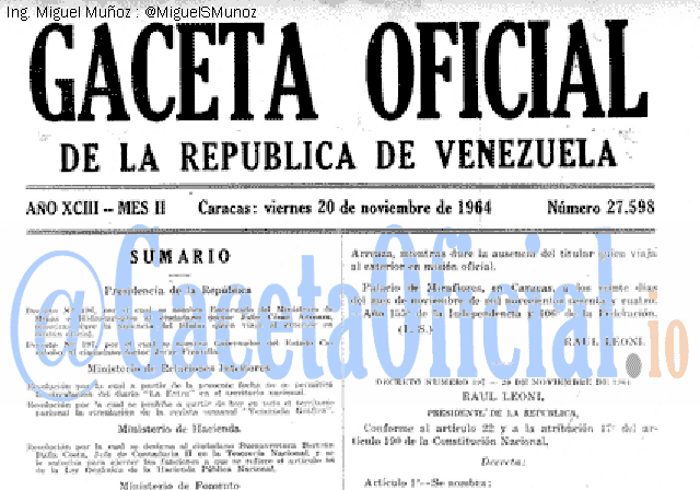 Gaceta Oficial 27598 del 20 Noviembre 1964