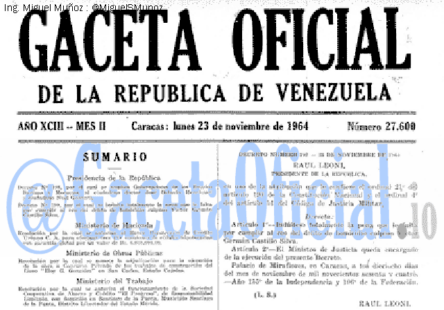 Gaceta Oficial 27600 del 23 Noviembre 1964