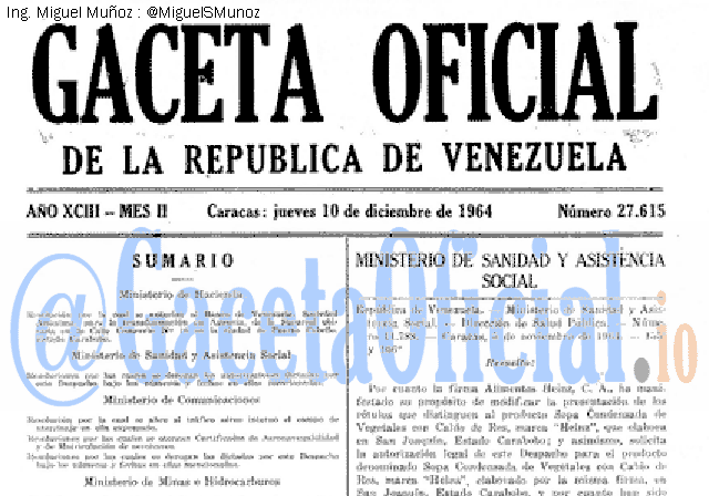 Gaceta Oficial 27615 del 10 Diciembre 1964