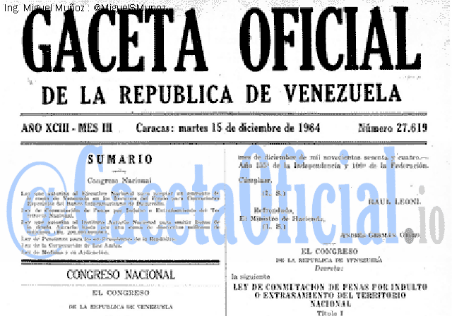 Gaceta Oficial 27619 del 15 Diciembre 1964