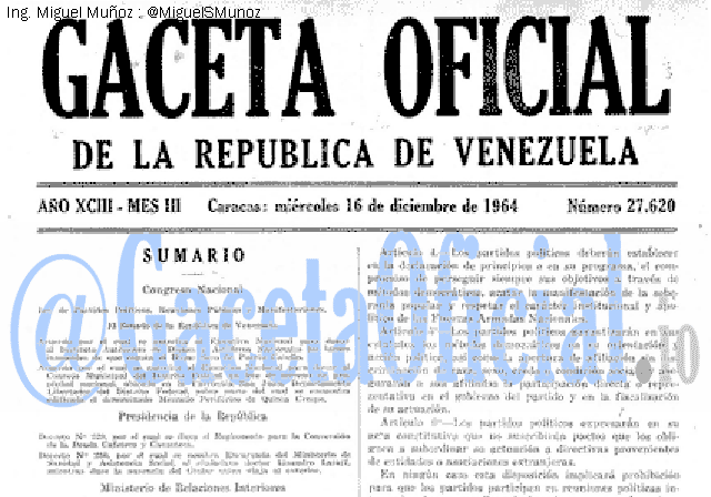 Gaceta Oficial 27620 del 16 Diciembre 1964