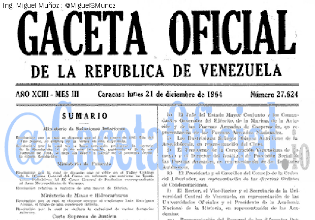 Gaceta Oficial 27624 del 21 Diciembre 1964