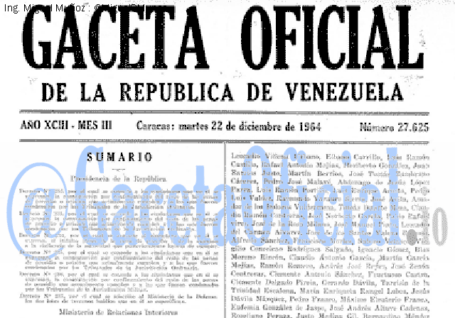 Gaceta Oficial 27625 del 22 Diciembre 1964