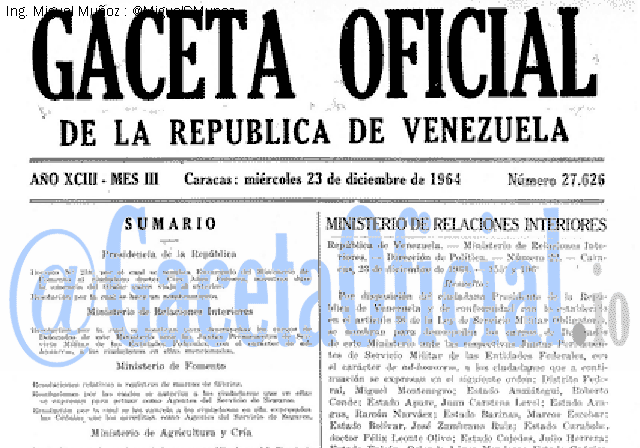 Gaceta Oficial 27626 del 23 Diciembre 1964