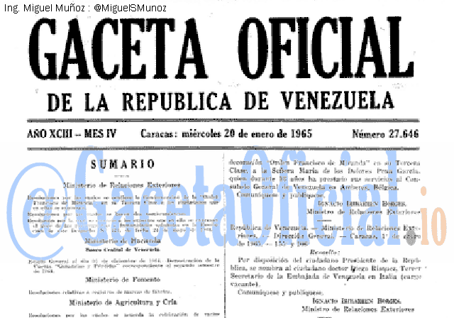 Gaceta Oficial 27646 del 20 Enero 1965