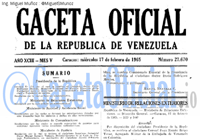 Gaceta Oficial 27670 del 17 Febrero 1965