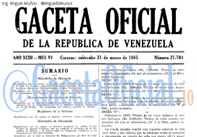 Gaceta Oficial 27704 del 31 Marzo 1965