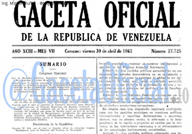 Gaceta Oficial 27725 del 30 Abril 1965