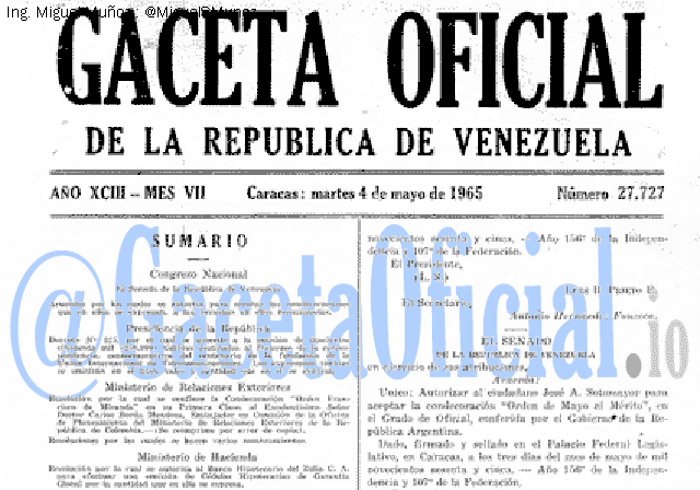 Gaceta Oficial 27727 del 4 Mayo 1965