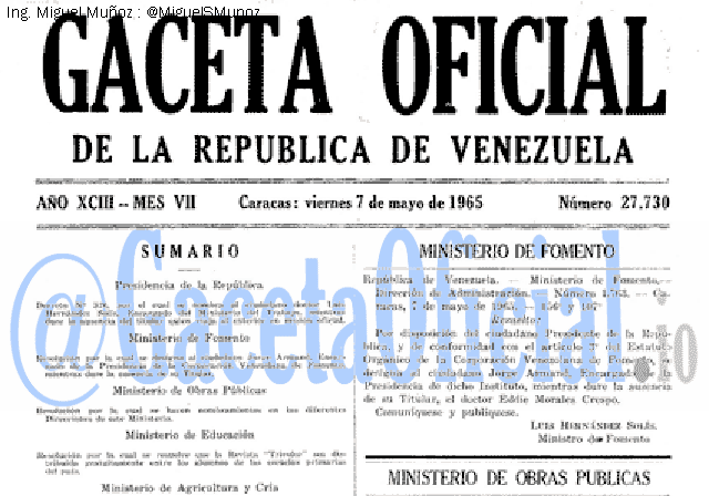 Gaceta Oficial 27730 del 7 Mayo 1965