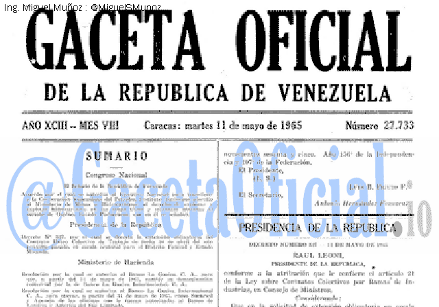 Gaceta Oficial 27733 del 11 Mayo 1965