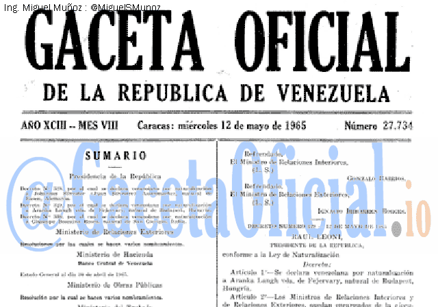 Gaceta Oficial 27734 del 12 Mayo 1965