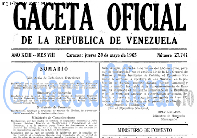 Gaceta Oficial 27741 del 20 Mayo 1965