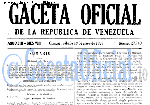 Gaceta Oficial 27749 del 29 Mayo 1965
