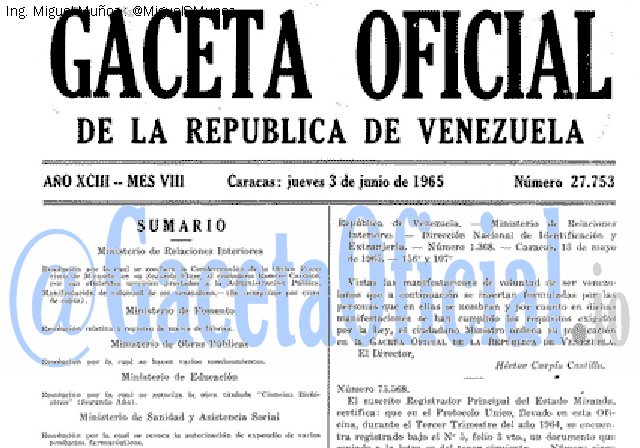 Gaceta Oficial 27753 del 3 Junio 1965
