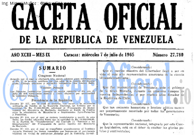 Gaceta Oficial 27780 del 7 Julio 1965