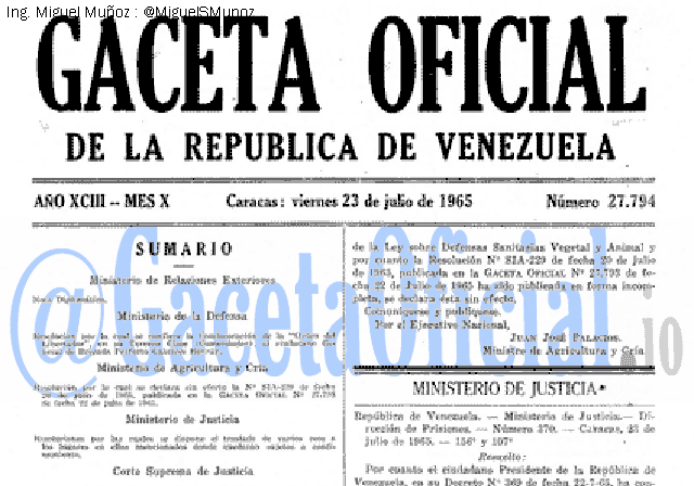 Gaceta Oficial 27794 del 23 Julio 1965