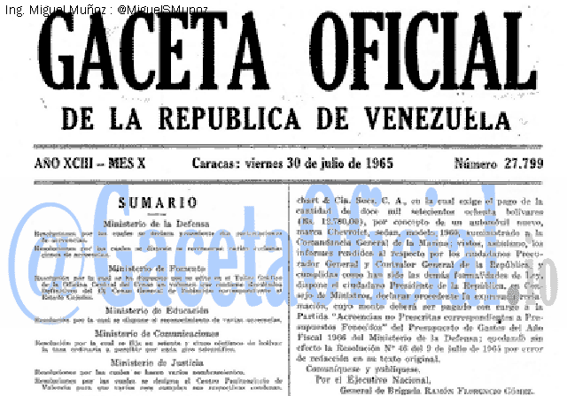 Gaceta Oficial 27799 del 30 Julio 1965