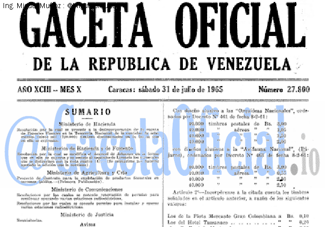 Gaceta Oficial 27800 del 31 Julio 1965
