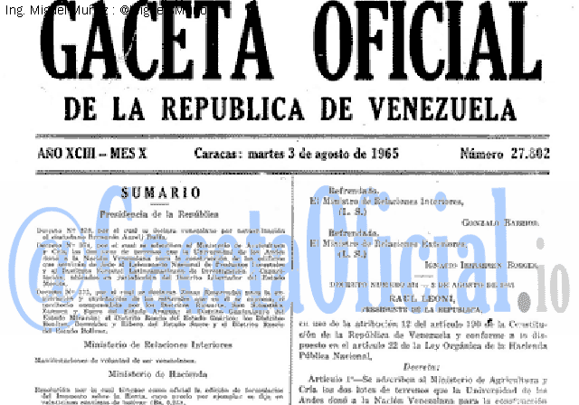 Gaceta Oficial 27802 del 3 Agosto 1965