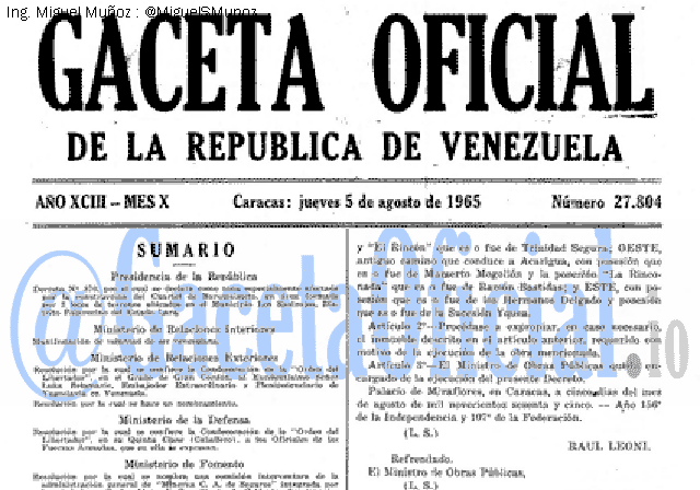 Gaceta Oficial 27804 del 5 Agosto 1965