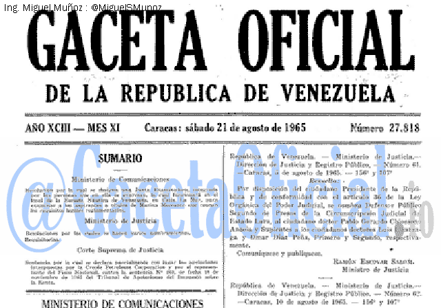 Gaceta Oficial 27818 del 21 Agosto 1965