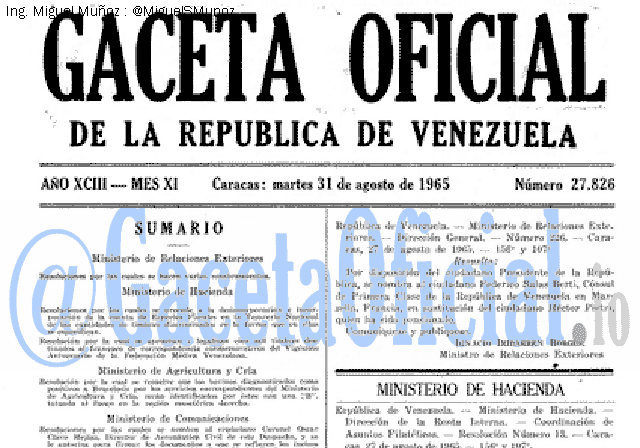 Gaceta Oficial 27826 del 31 Agosto 1965