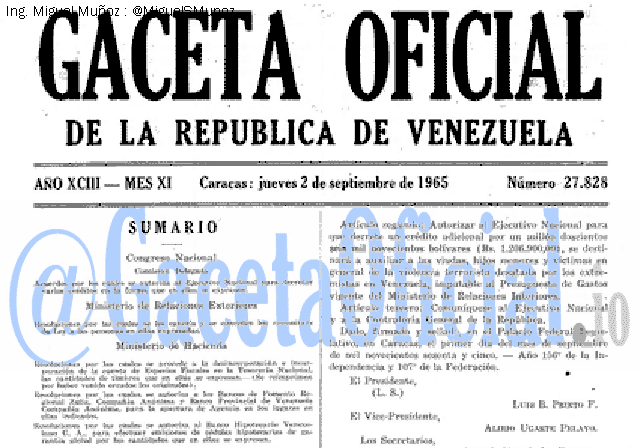 Gaceta Oficial 27828 del 2 Septiembre 1965