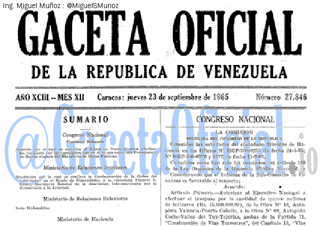 Gaceta Oficial 27846 del 23 Septiembre 1965
