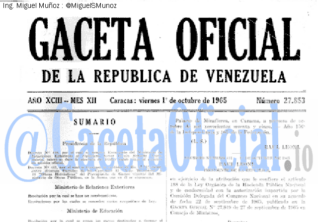 Gaceta Oficial 27853 del 1 Octubre 1965
