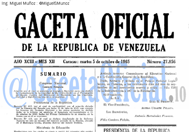 Gaceta Oficial 27856 del 5 Octubre 1965