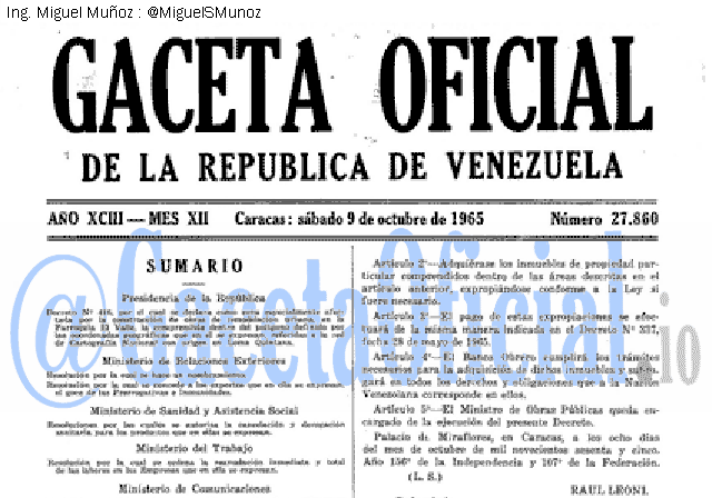 Gaceta Oficial 27860 del 9 Octubre 1965