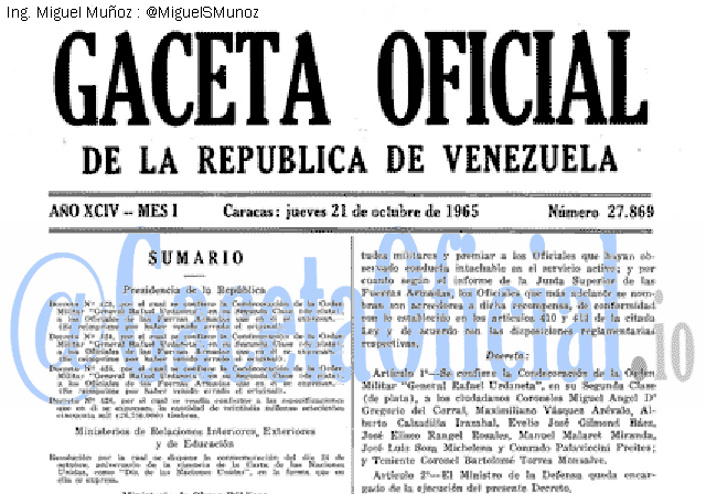 Gaceta Oficial 27869 del 21 Octubre 1965