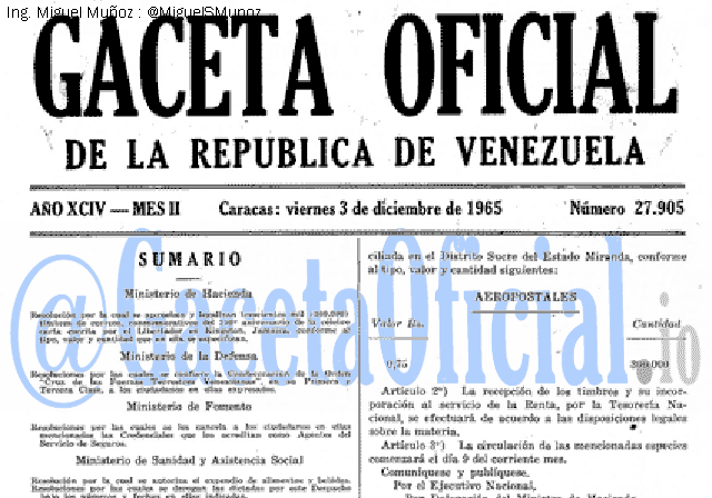 Gaceta Oficial 27905 del 3 Diciembre 1965
