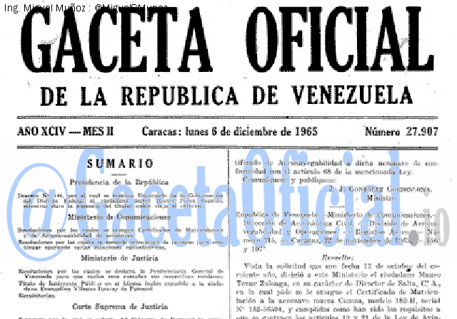 Gaceta Oficial 27907 del 6 Diciembre 1965