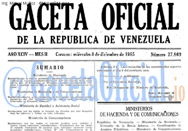 Gaceta Oficial 27909 del 8 Diciembre 1965