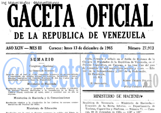 Gaceta Oficial 27913 del 13 Diciembre 1965