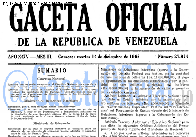 Gaceta Oficial 27914 del 14 Diciembre 1965