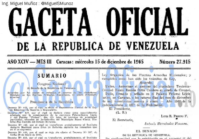 Gaceta Oficial 27915 del 15 Diciembre 1965