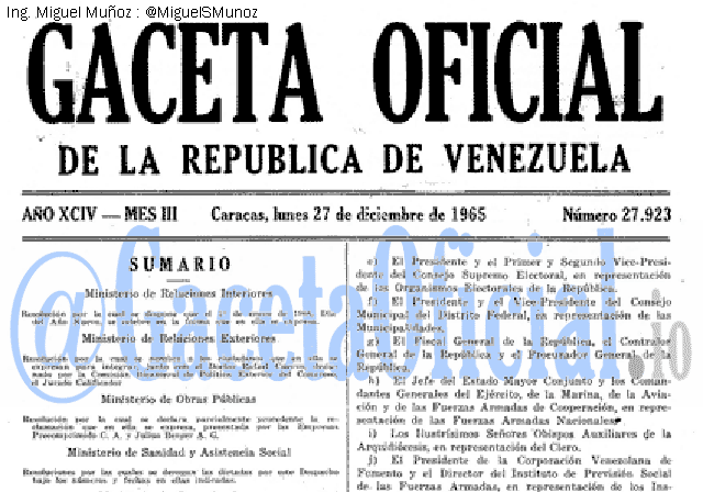 Gaceta Oficial 27923 del 27 Diciembre 1965